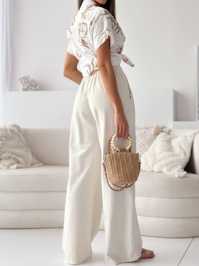 Women's  Elastic Band H-Line Wide Leg Pants Daily Pant Off White Casual Plain Spring/Fall Pant