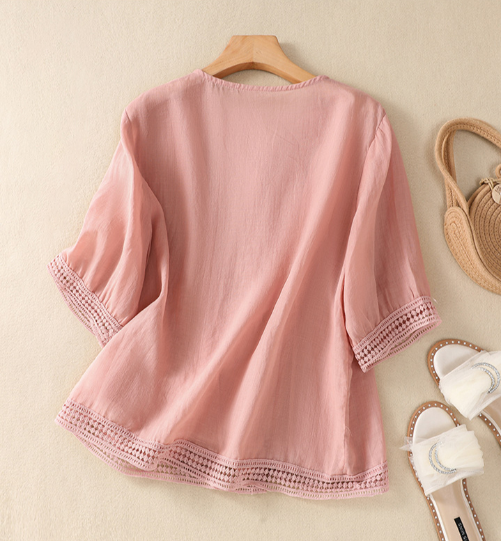 V Neck Loose Cotton Casual Blouse