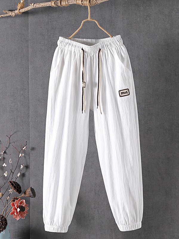 Casual Cotton Plain Pocket Stitching Pants