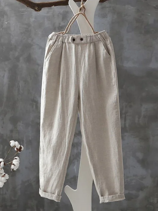 Plain Loose Cotton Casual Pants