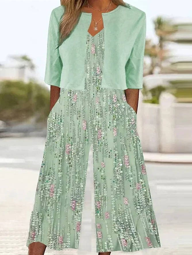 Plus Size Crew Neck Casual Loose Two-Piece Set