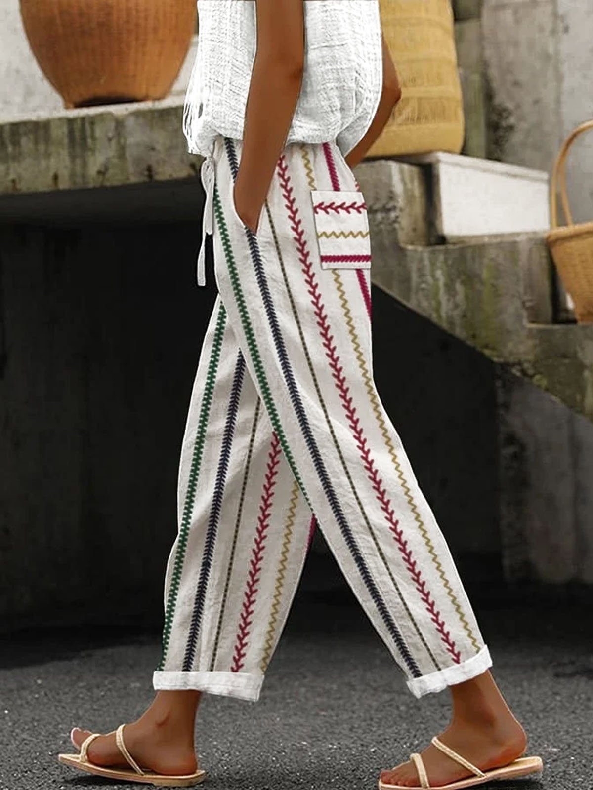 Plus Size Striped Casual Pants