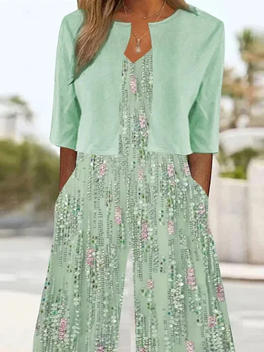 Plus Size Crew Neck Casual Loose Two-Piece Set