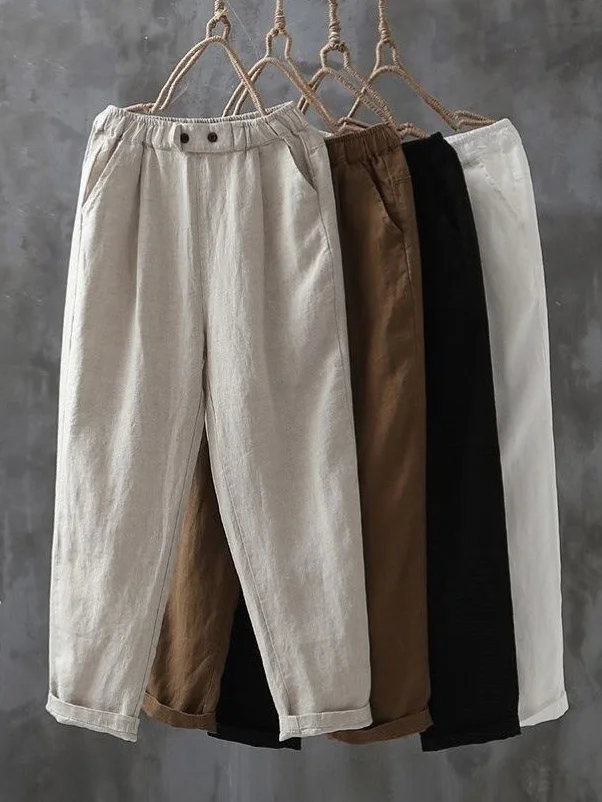Plain Loose Cotton Casual Pants