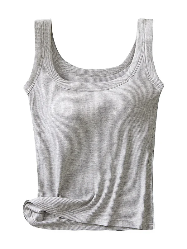 Casual Knitted Crew Neck Plain Tank Top