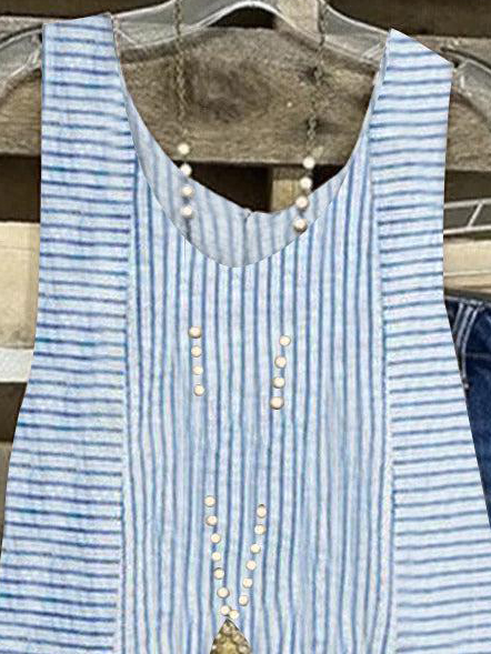 Women's Blue Striped Folds V Neck Daily Casual Top