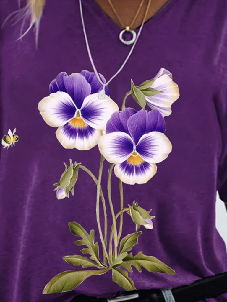 Women's Alzheimer's Awareness Floral Print T-Shirt