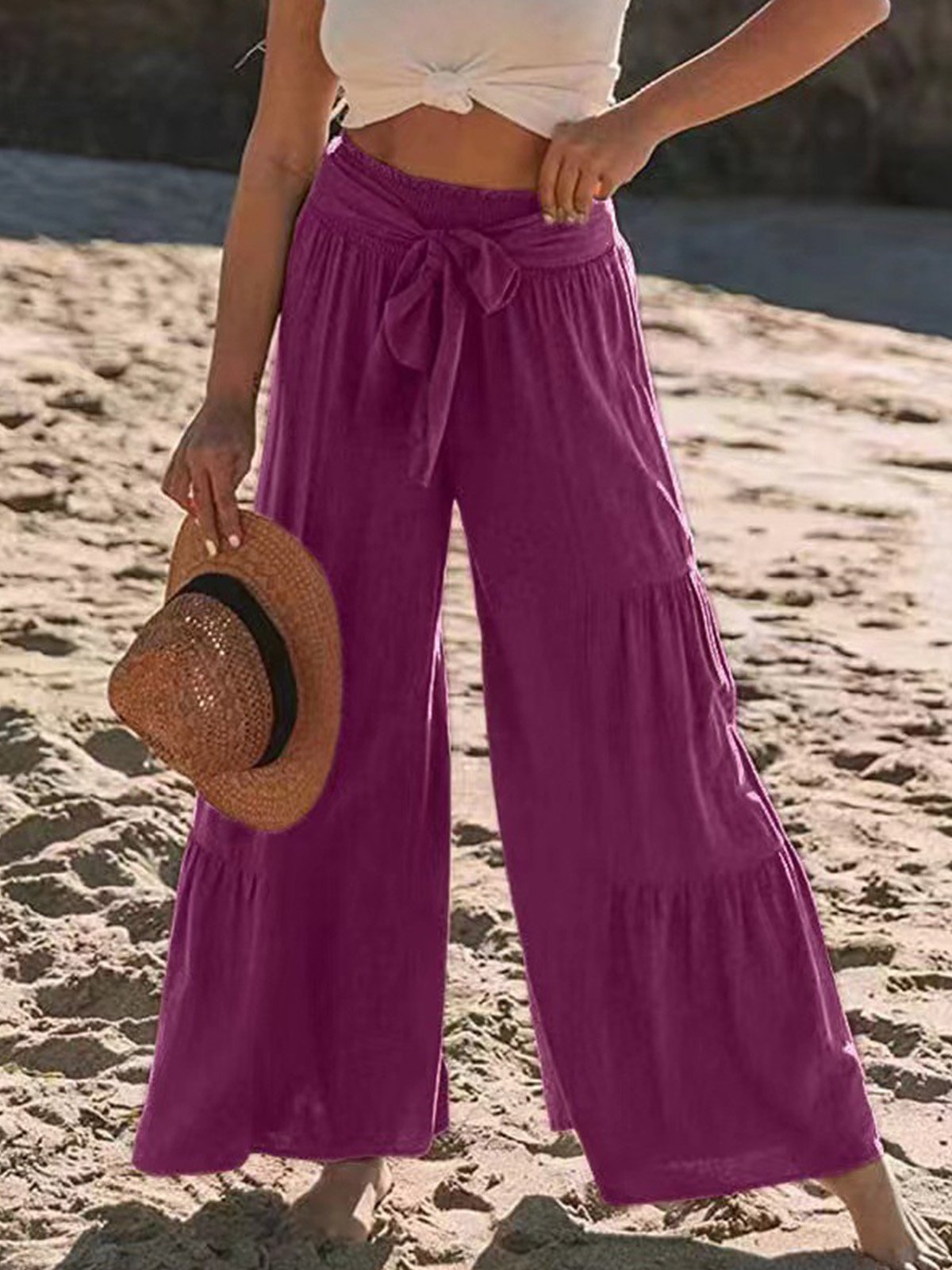 Plain Casual Loose Cotton And Linen Pants