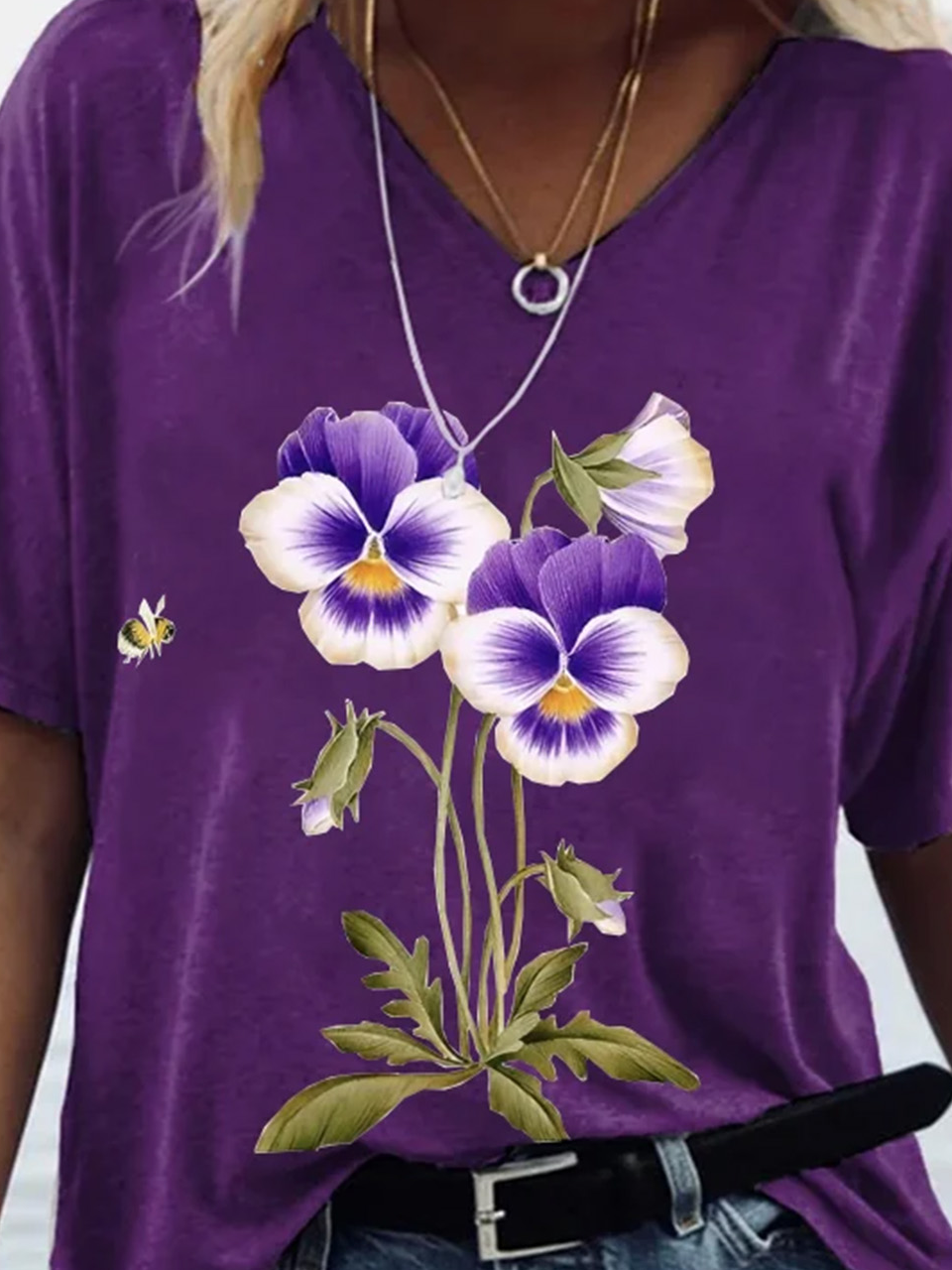 Women's Alzheimer's Awareness Floral Print T-Shirt