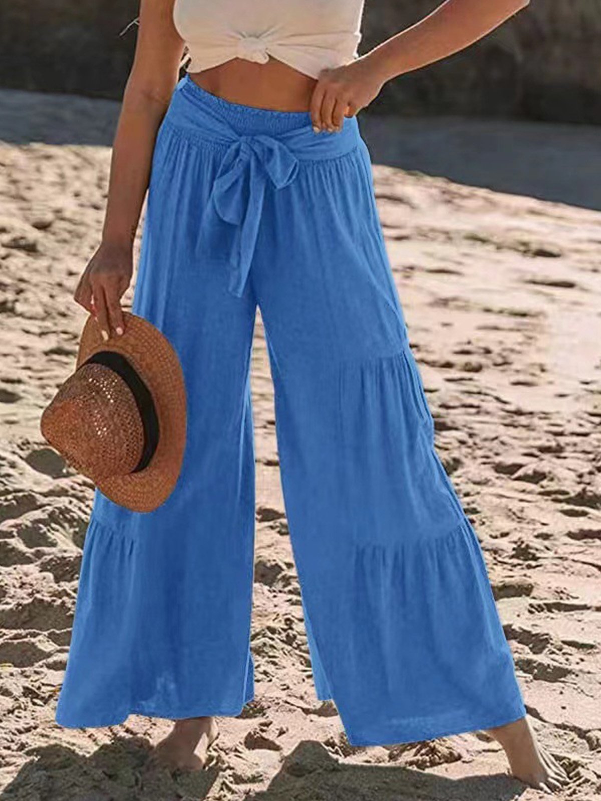 Plain Casual Loose Cotton And Linen Pants