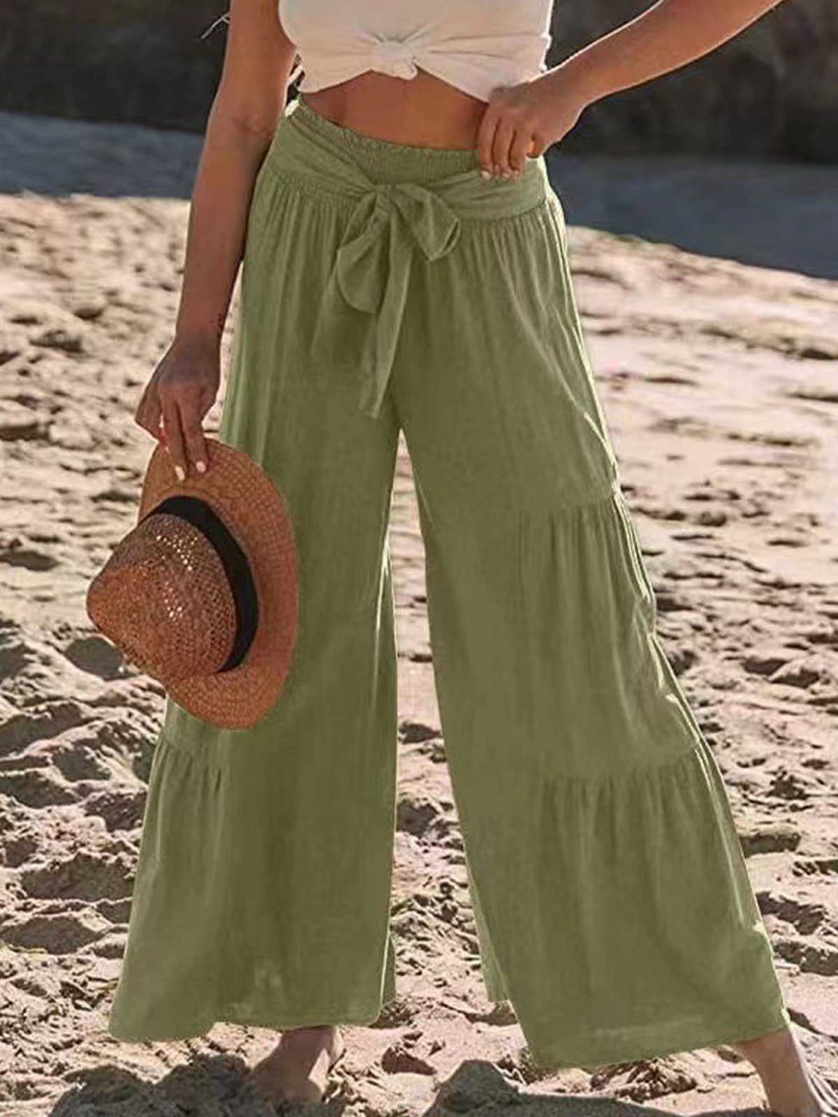 Plain Casual Loose Cotton And Linen Pants