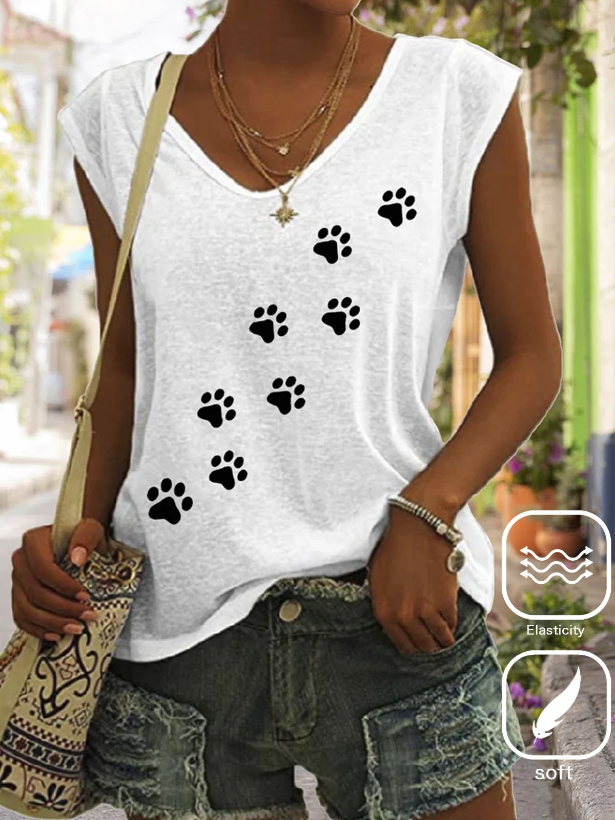 Women's Dog Paw Print V-Neck Tee