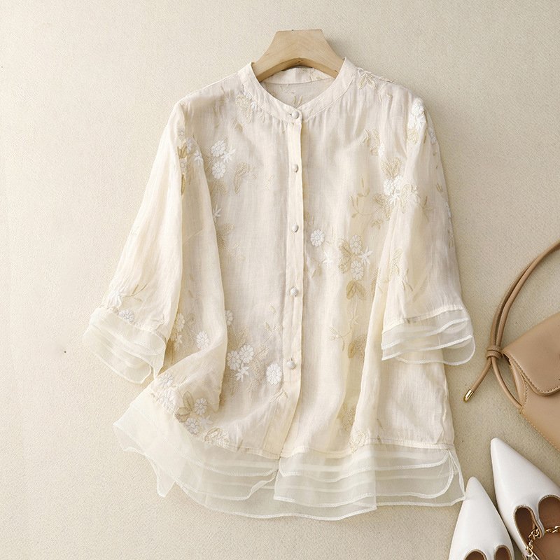 Embroidery Patterns Cotton Loose Casual Blouse