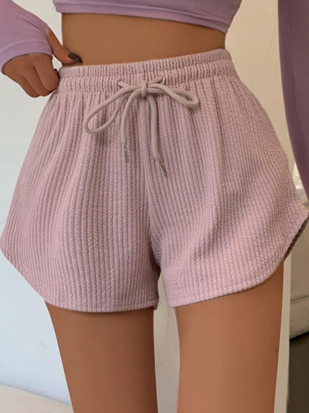 Lace-Up Loose Casual Plain Shorts