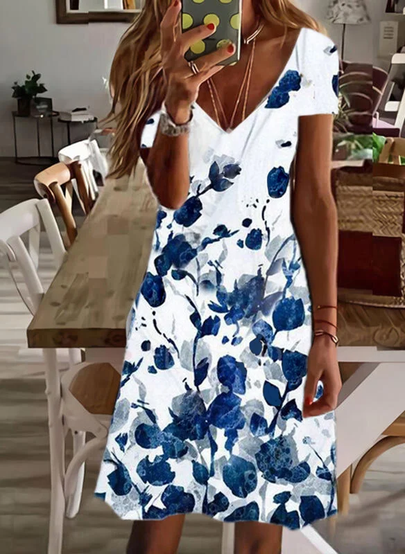 Vacation V Neck Floral Loose Dress