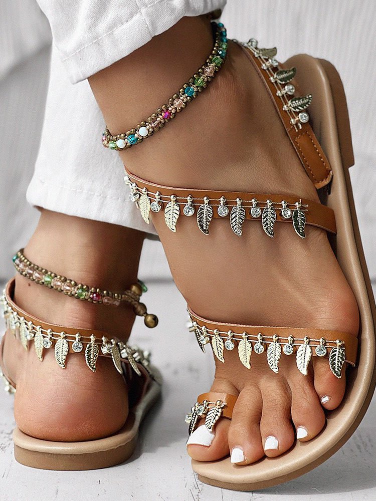 Leaf Summer Pu Strappy Sandals