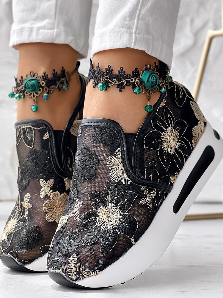 Sports Floral Wedge Heel Casual Shoes