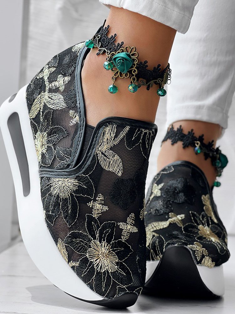 Sports Floral Wedge Heel Casual Shoes