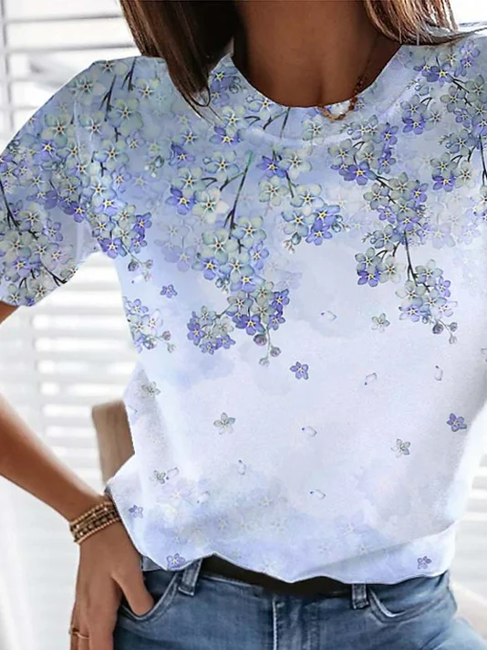 Plus Size Floral Crew Neck Casual T-Shirt