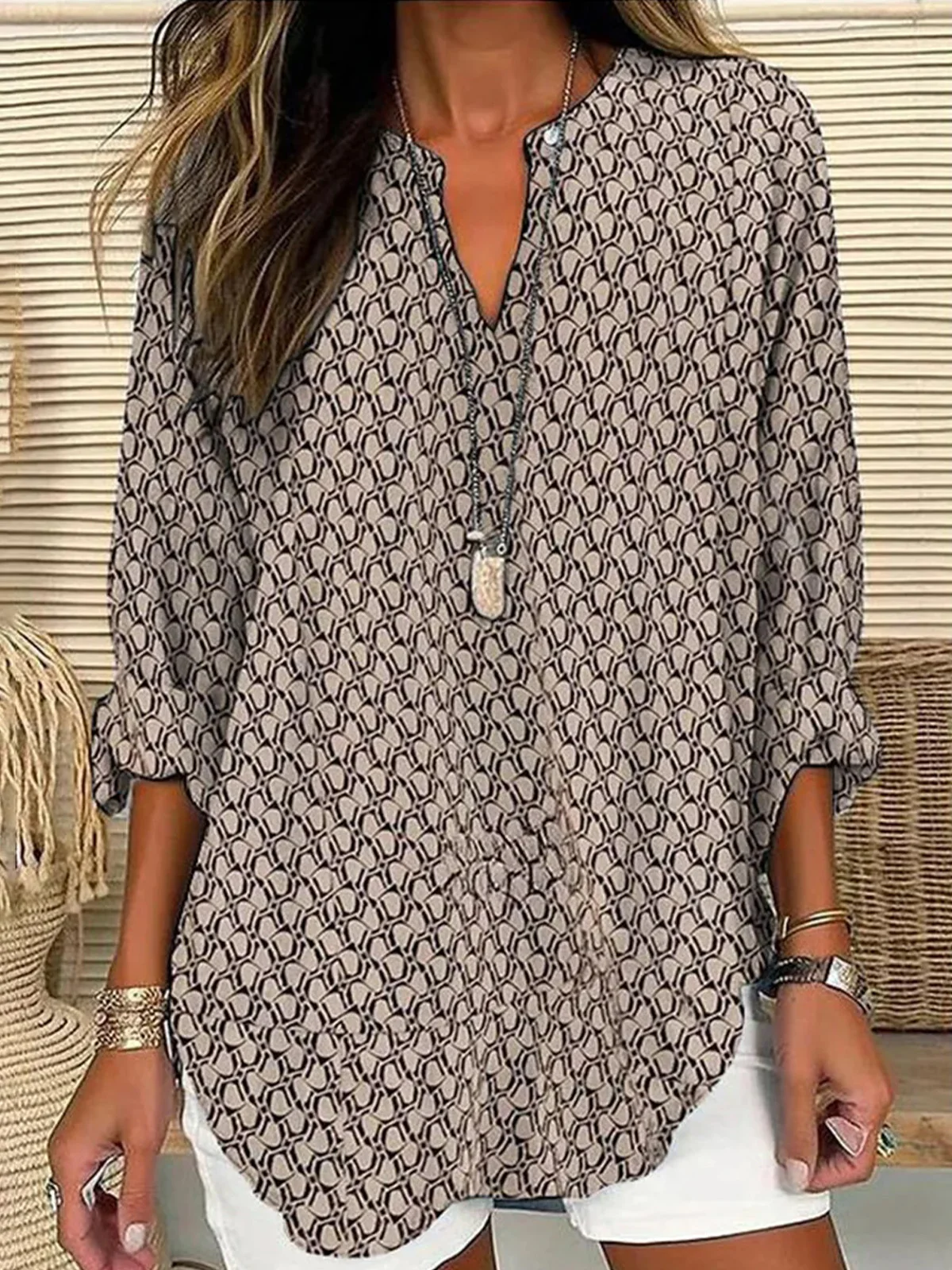 Casual V Neck Loose Shirt