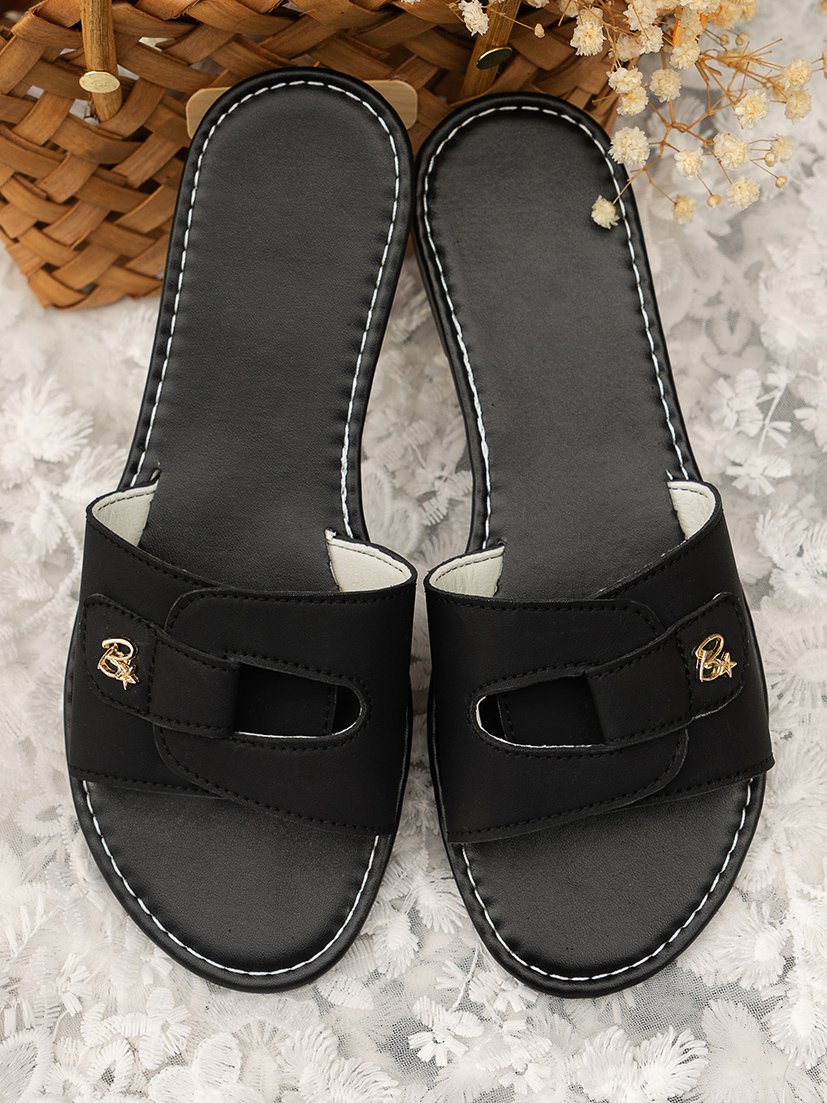 Summer Casual Pu Plain Slide Sandals