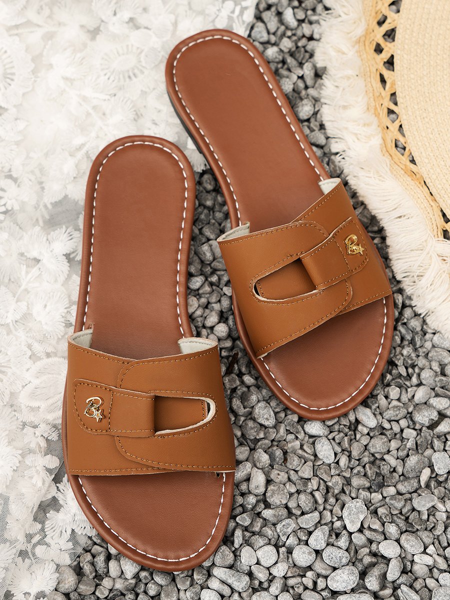 Summer Casual Pu Plain Slide Sandals