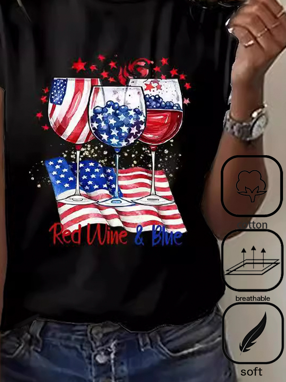 Crew Neck America Flag Casual T-Shirt