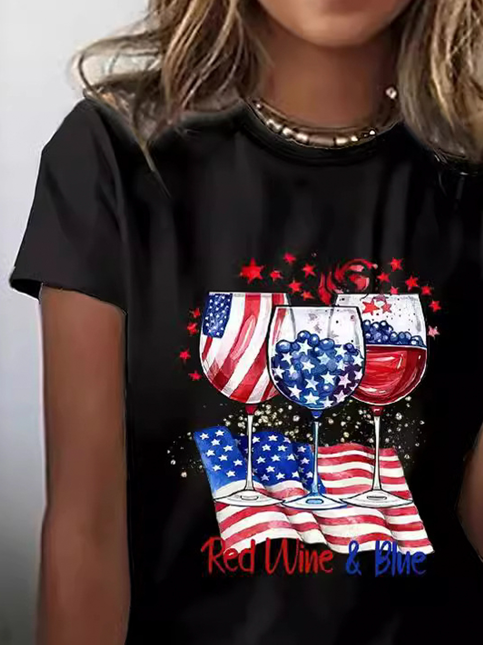 Crew Neck America Flag Casual T-Shirt