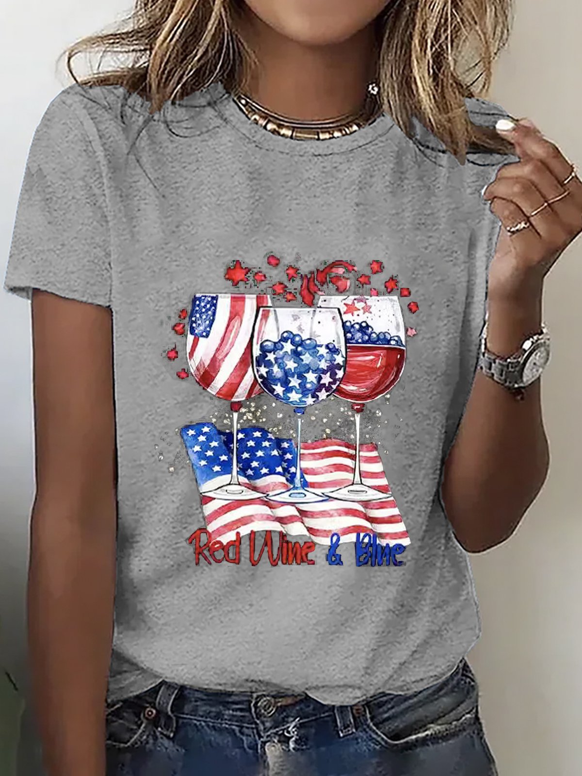 Crew Neck America Flag Casual T-Shirt