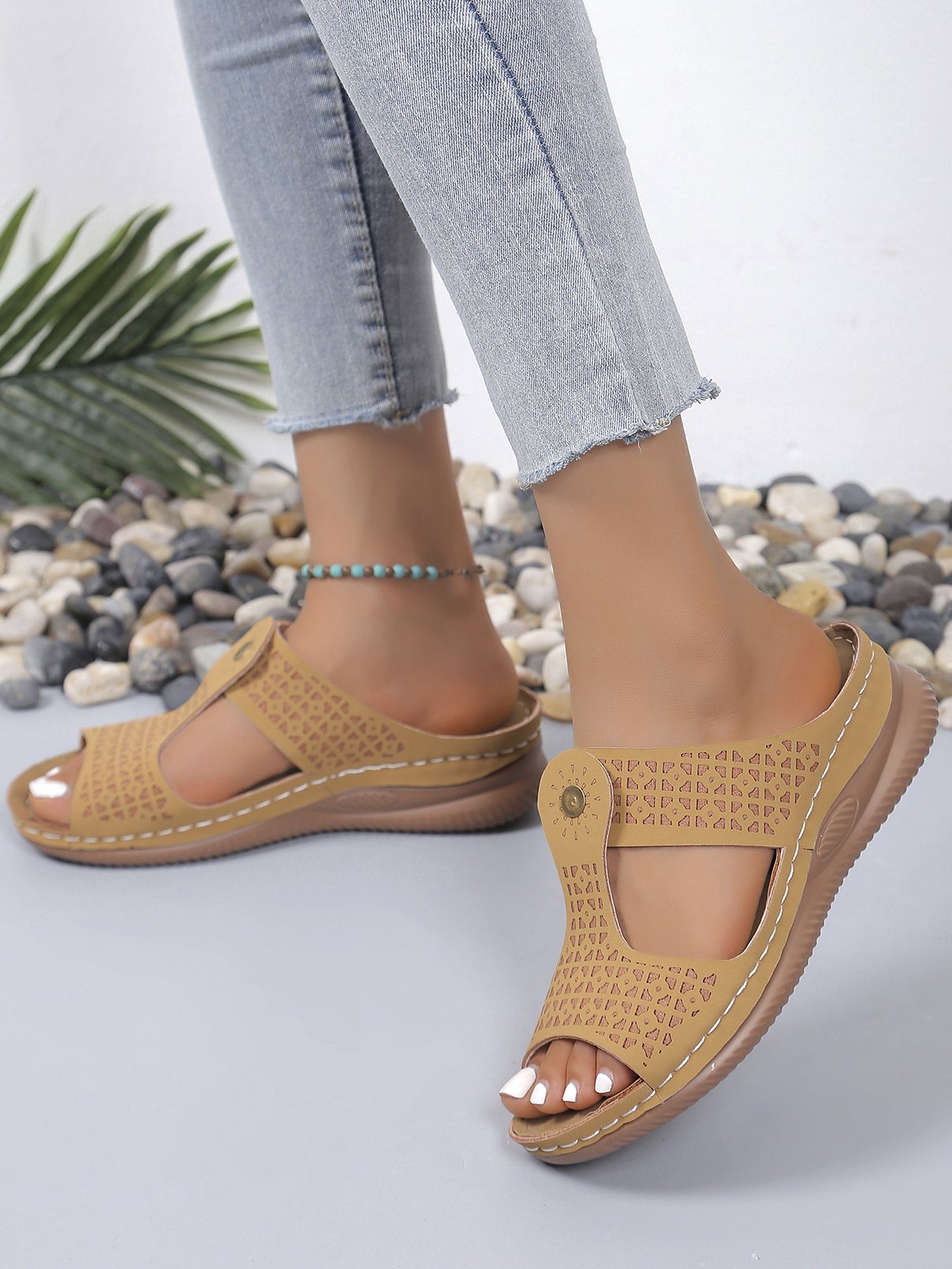 Wedge Heel Summer Plain Casual Slide Sandals