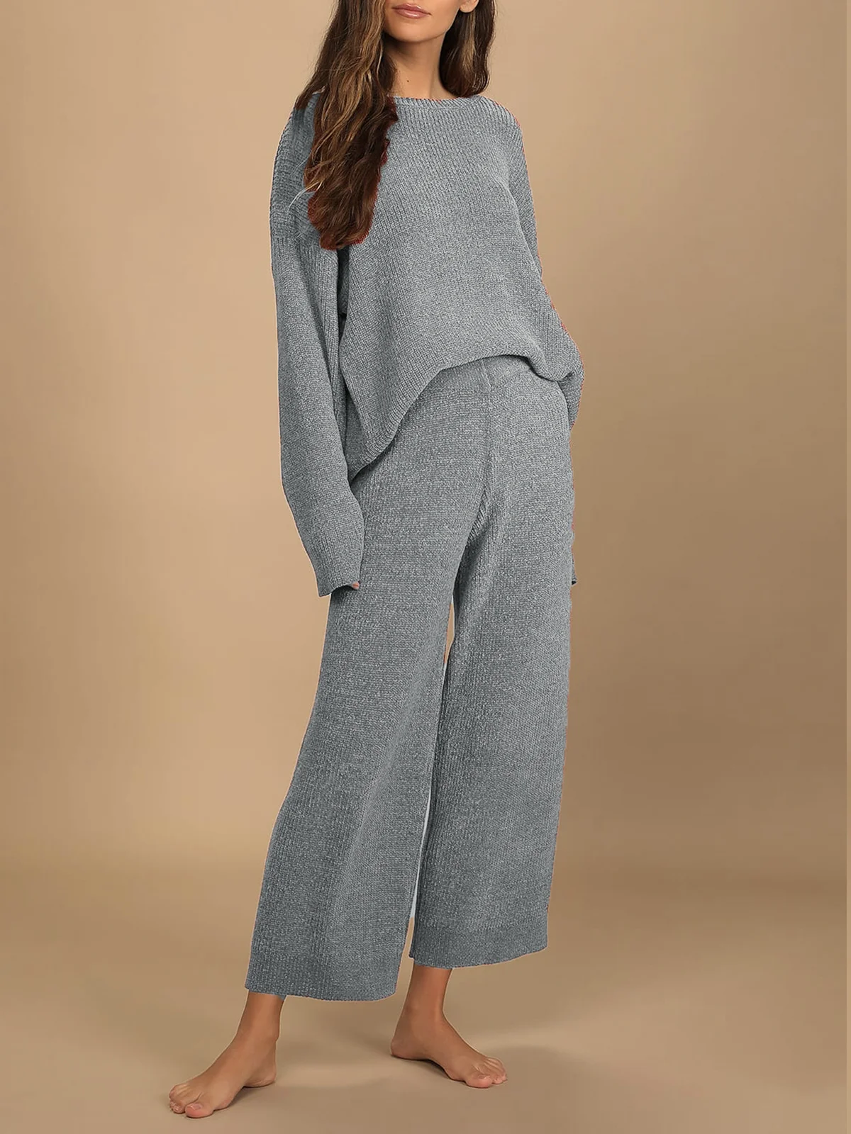 Long Sleeve Casual Loose Plain Two-Piece Set