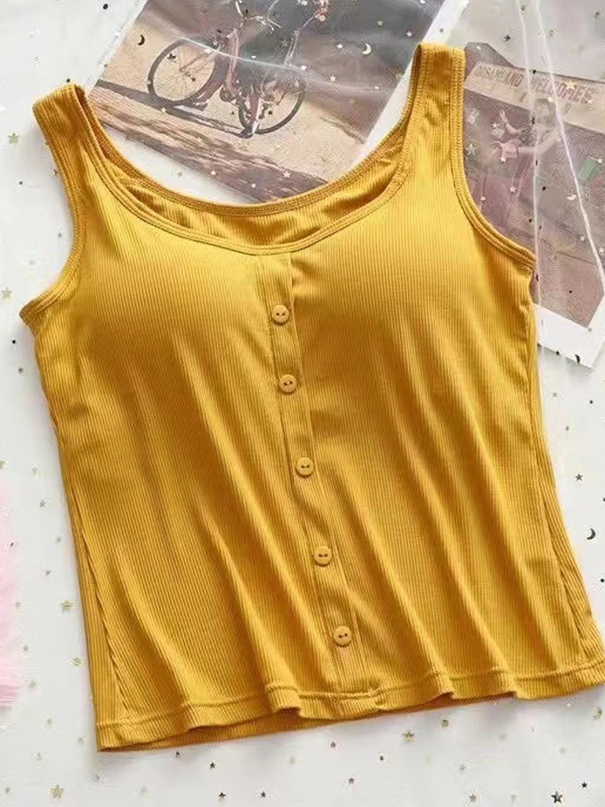 Crew Neck Plain Casual Buckle Tank Top