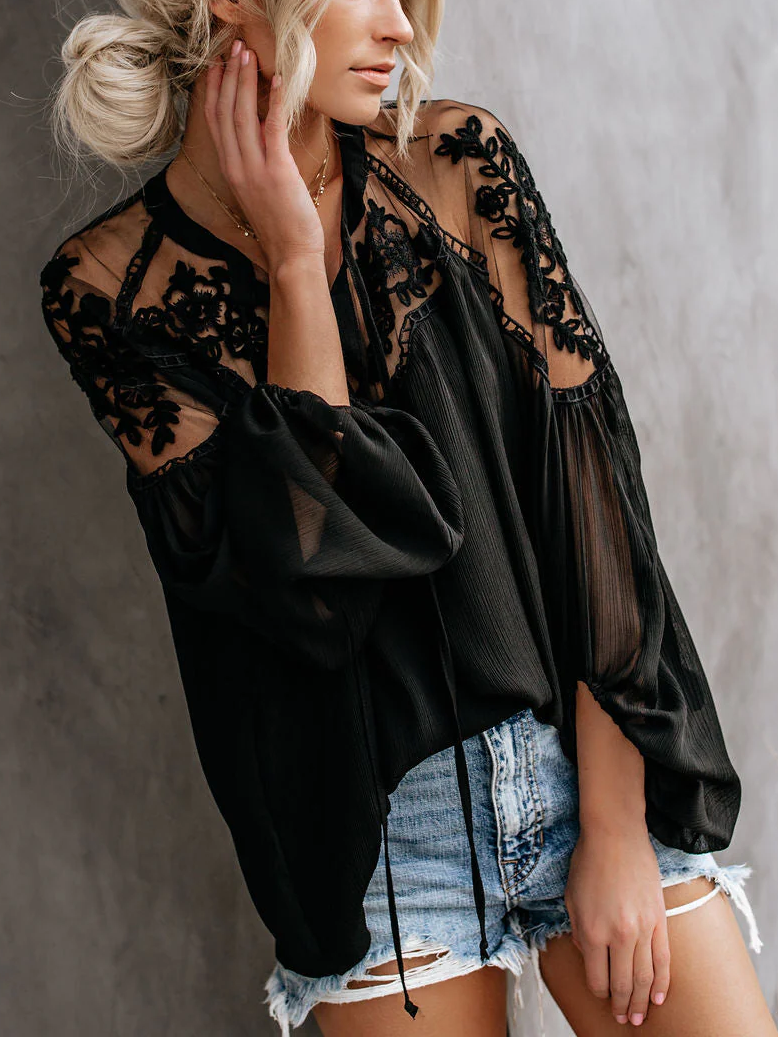 V Neck Split Joint Boho Floral Shirt