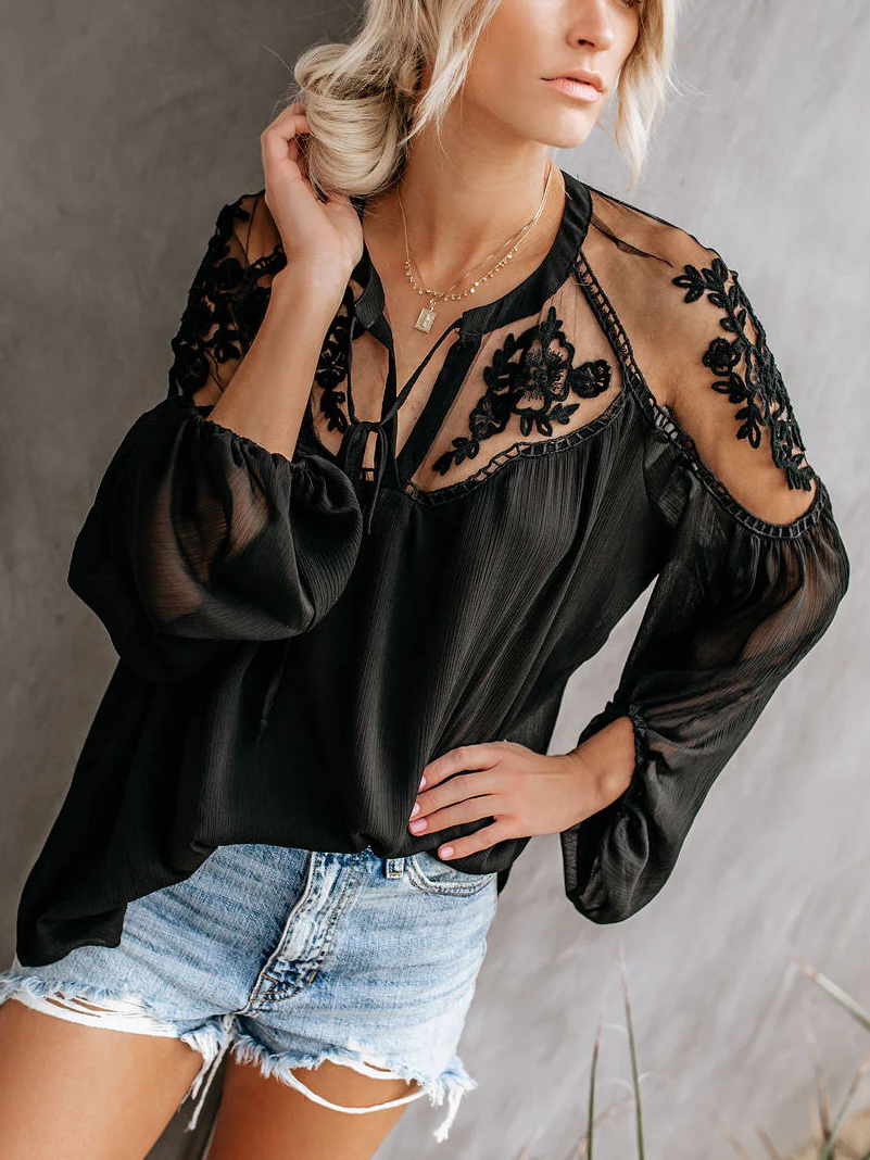 V Neck Split Joint Boho Floral Shirt