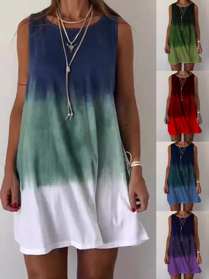 Tie-Dye Pattern Loose Crew Neck Casual Dress