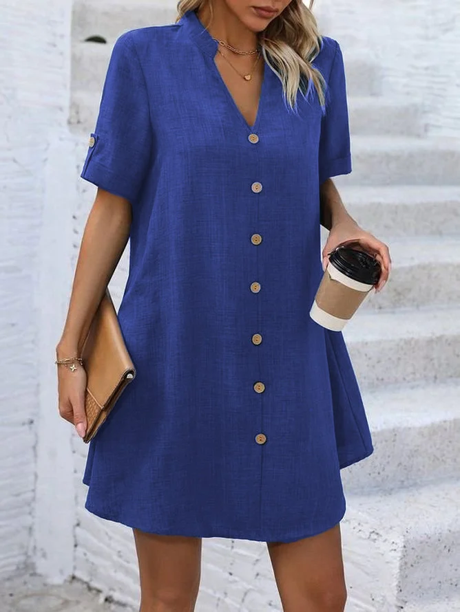 V Neck Buckle Casual Dress With No