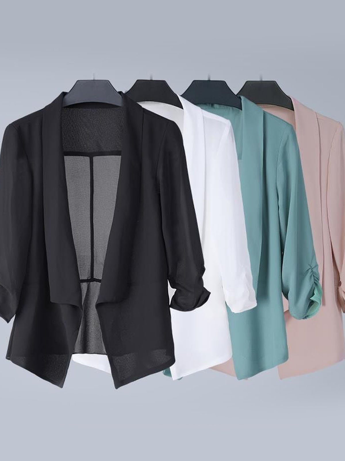 Plain Chiffon Lapel Collar Casual Kimono