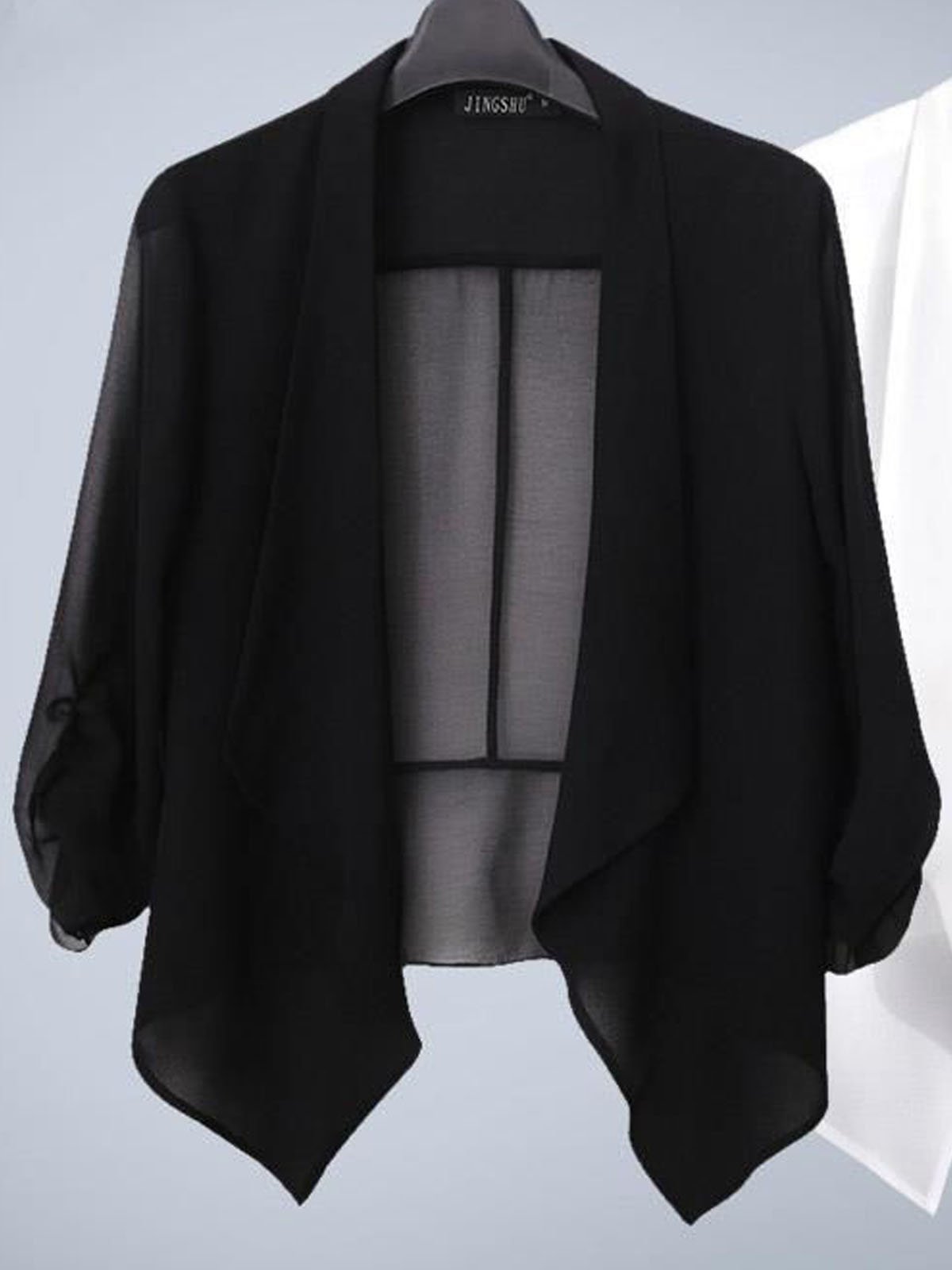 Plain Chiffon Lapel Collar Casual Kimono