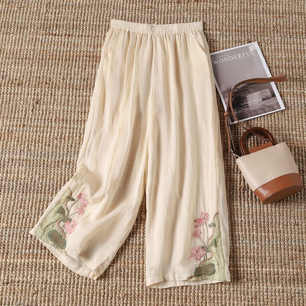 Embroidery Patterns Cotton Casual Pants