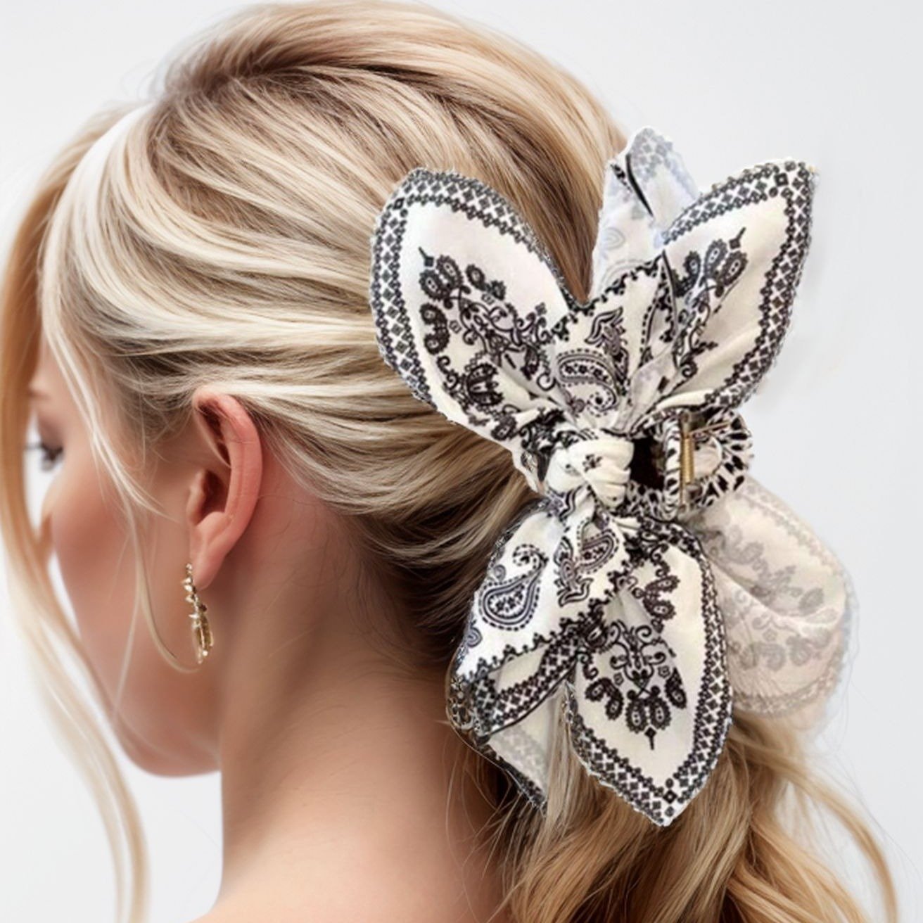 Cashew flower love double-sided clip high-grade bow head ornament hairpin back of the head shark clip