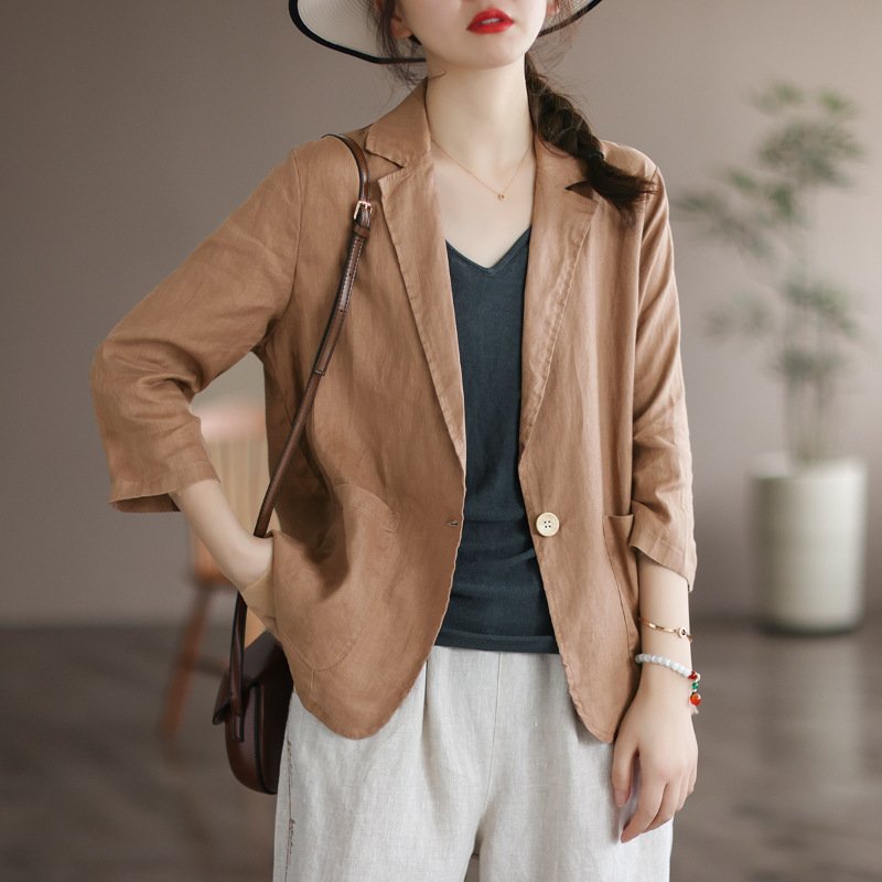 Plain Lapel Collar Casual Loose Blazer