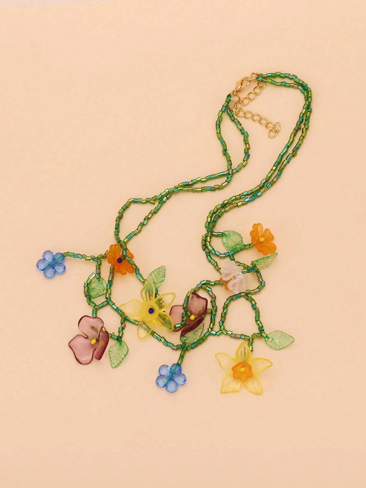 Boho Random Flower Beaded Multi-Layered  Necklace