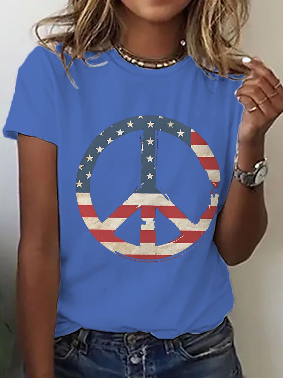 Crew Neck America Flag Cotton Casual T-Shirt