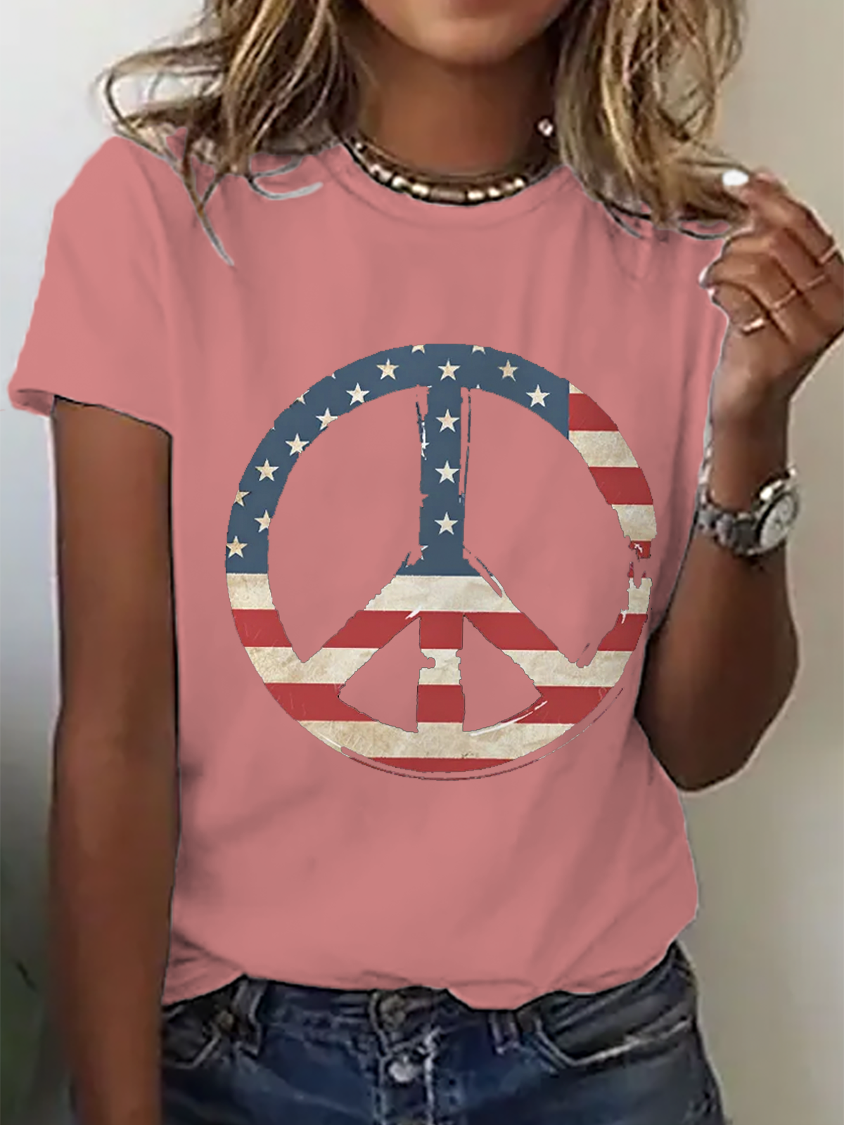 Crew Neck America Flag Cotton Casual T-Shirt