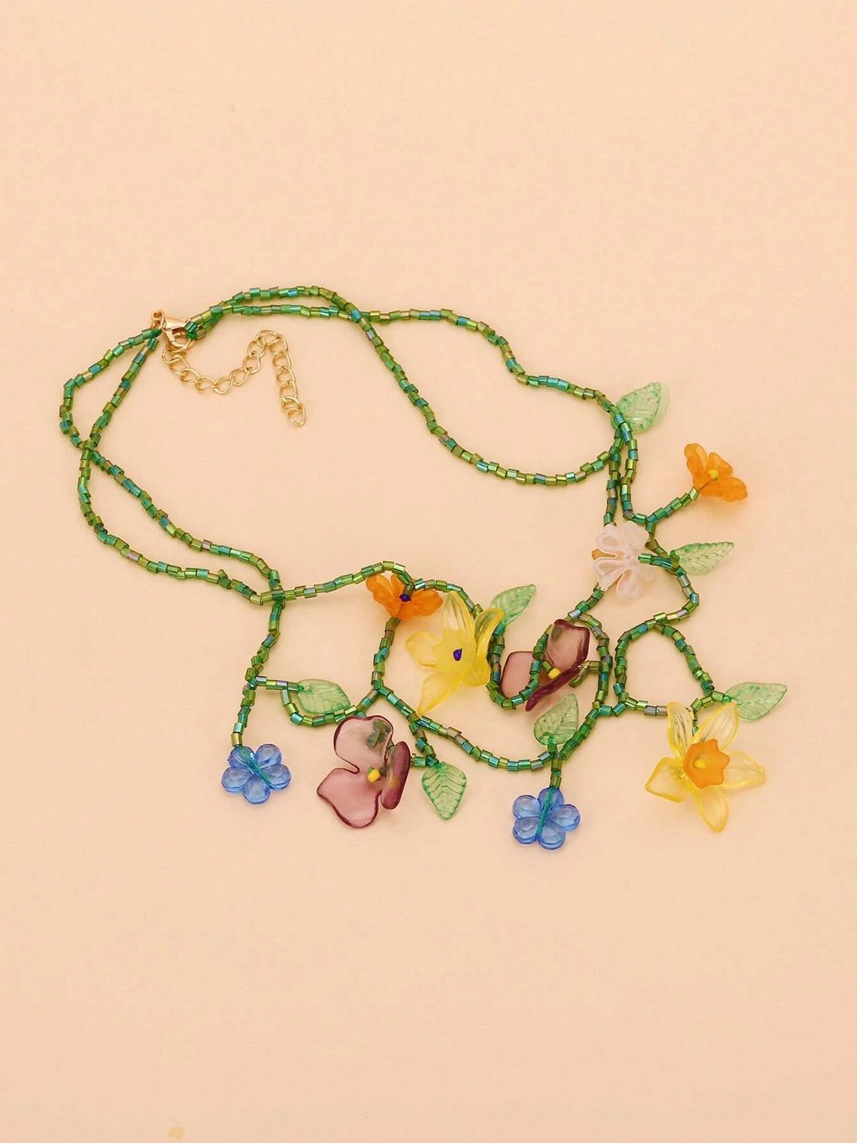 Boho Random Flower Beaded Multi-Layered  Necklace