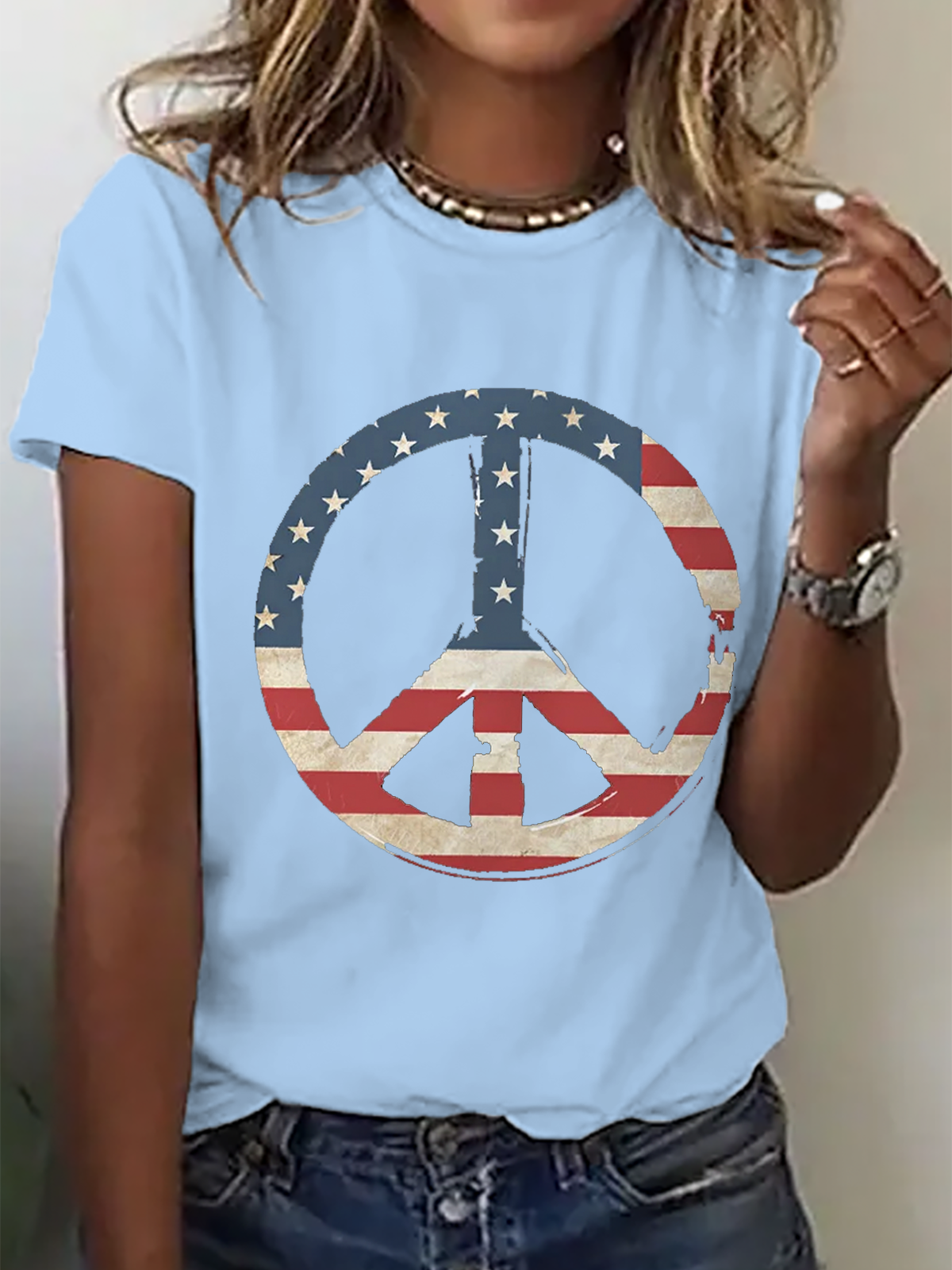 Crew Neck America Flag Cotton Casual T-Shirt