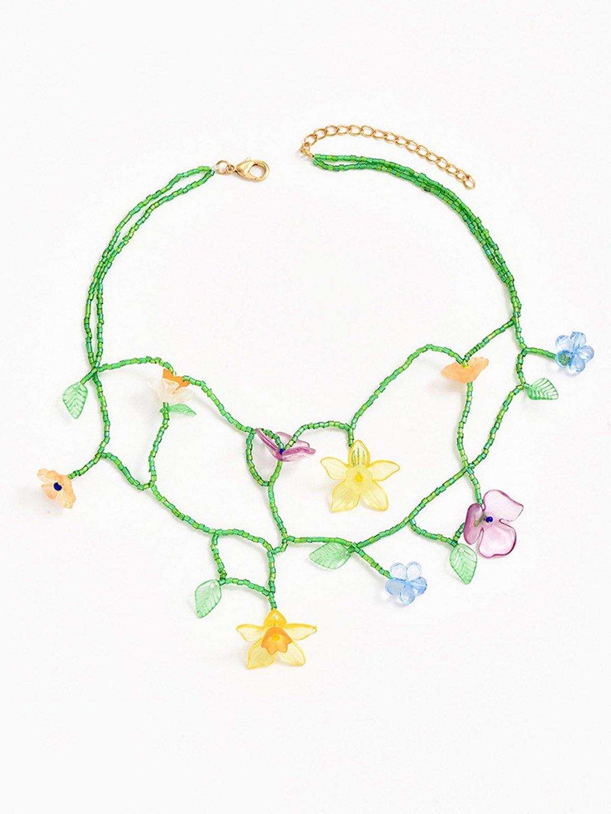 Boho Random Flower Beaded Multi-Layered  Necklace