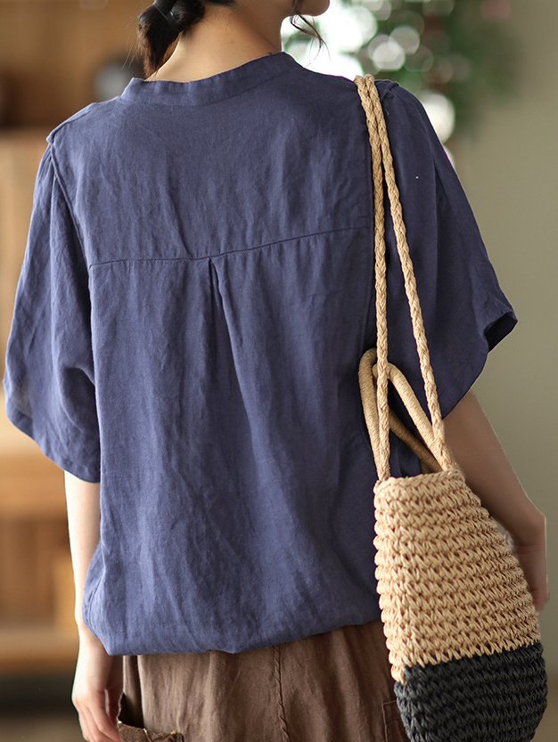 Drawstring Plain V Neck Casual Blouse