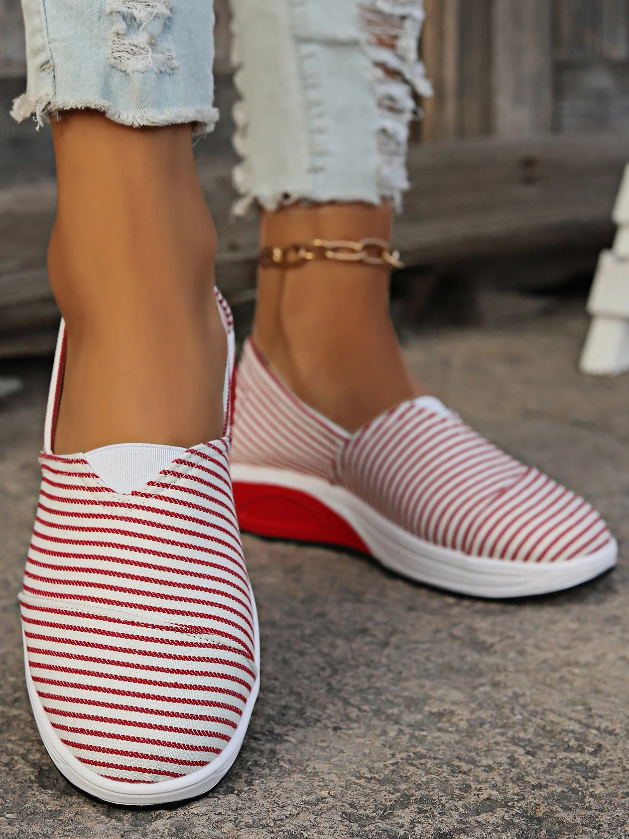 America Flag Fabric Casual Wedge Heel Shallow Shoes