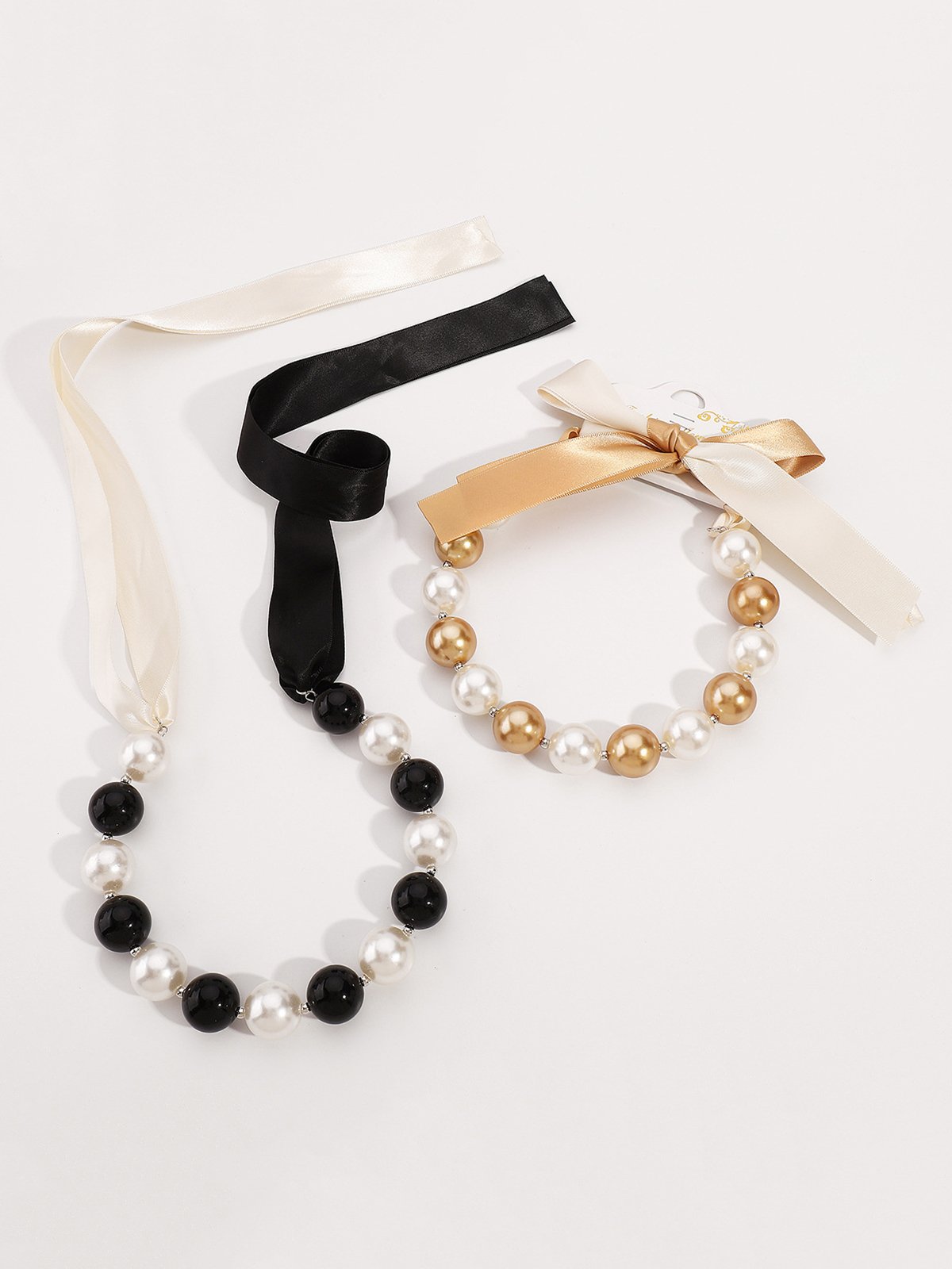 Elegant Color Block Imitation Pearls Beaded Lace-up Necklace